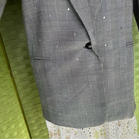 Vintage Blazer long oversized tapered sz 8 shoulder pads rhinestone accents rare - Picture 7 of 8